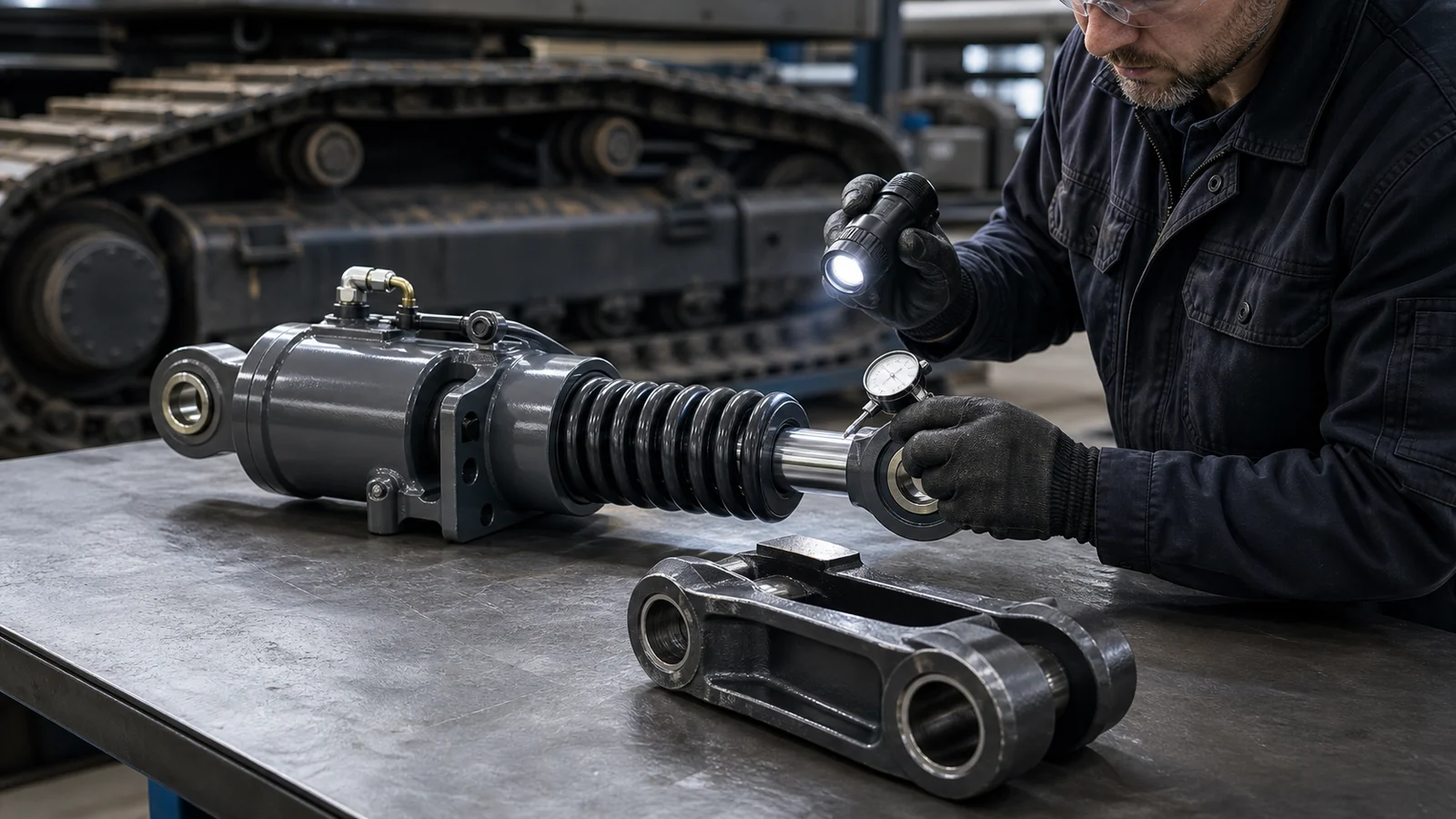 Механизм натяжения Doosan DX160/DX180: пружина, цилиндр и вилка