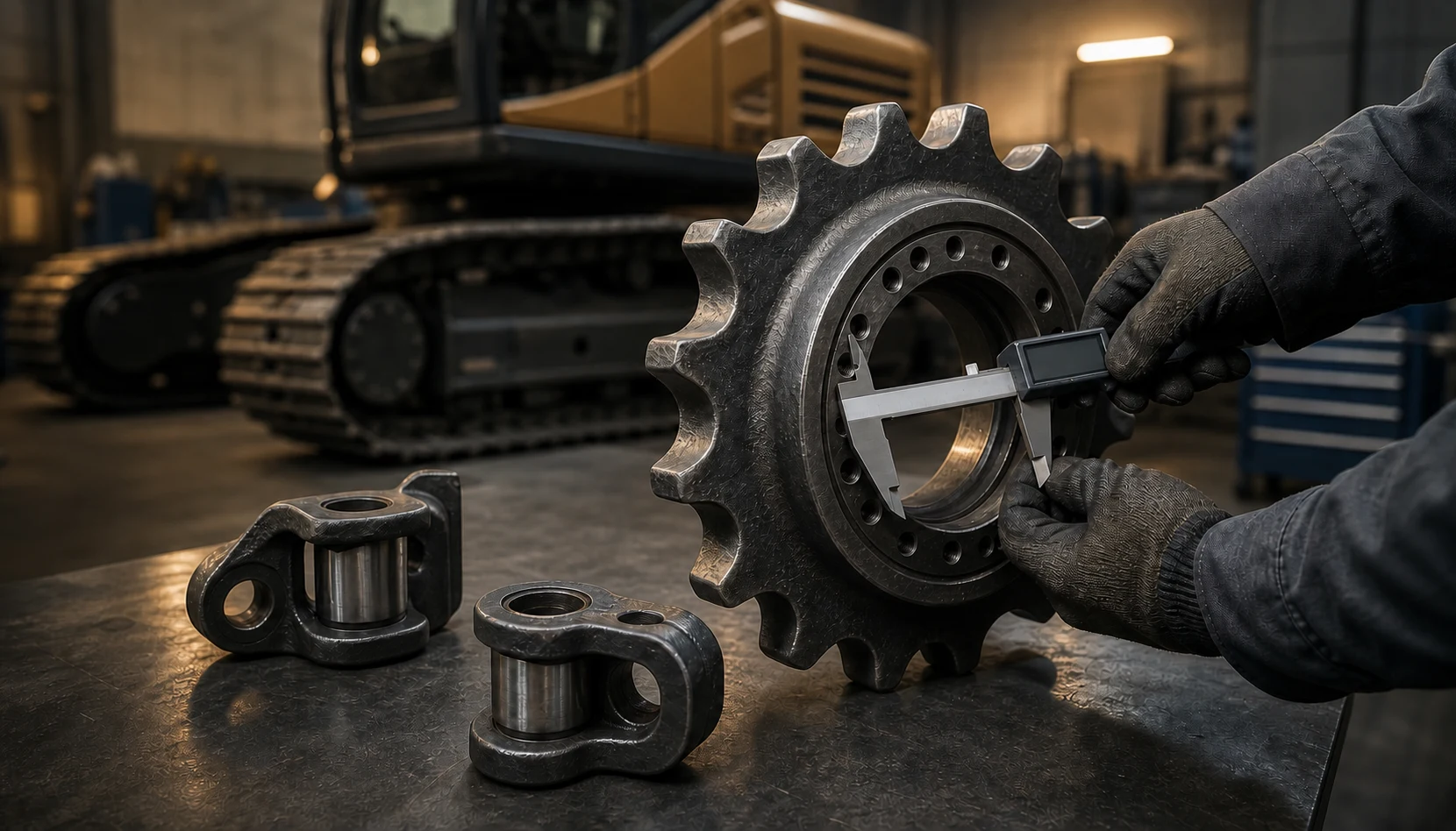 Звёздочка Volvo EC220DL: зубья, отверстия и цепь